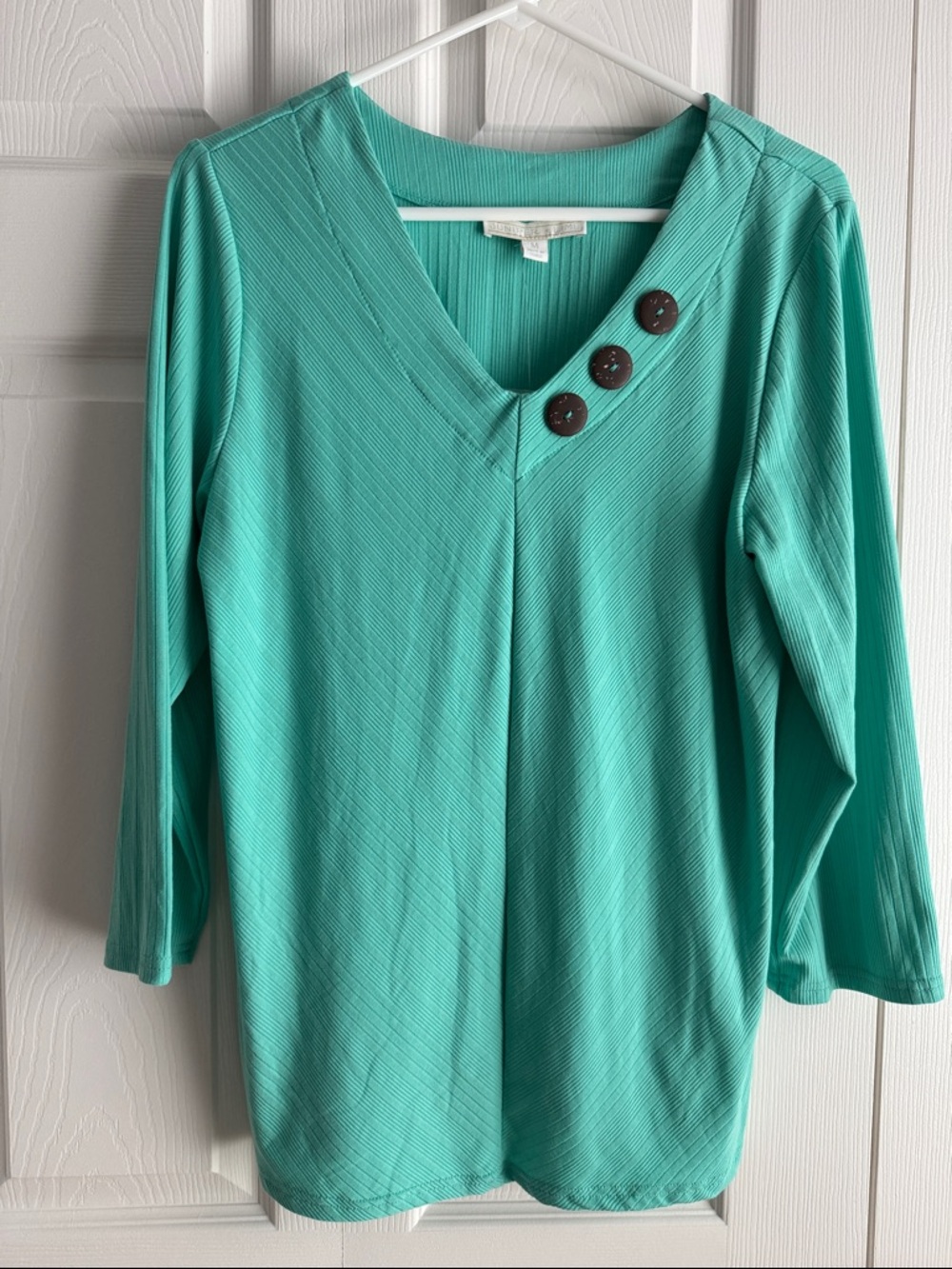Women's Teal V-Neck Button Detail Top